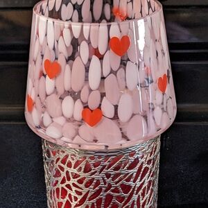 Yankee Candle Love Hearts Candle Shade Top Pink Splash & Red Hearts Fits LG Jar
